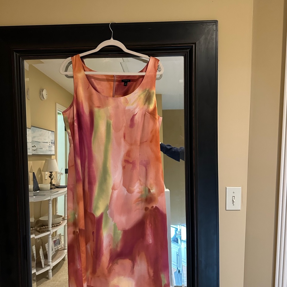 Ann Taylor Vibrant Pink and Orange Midi Dress